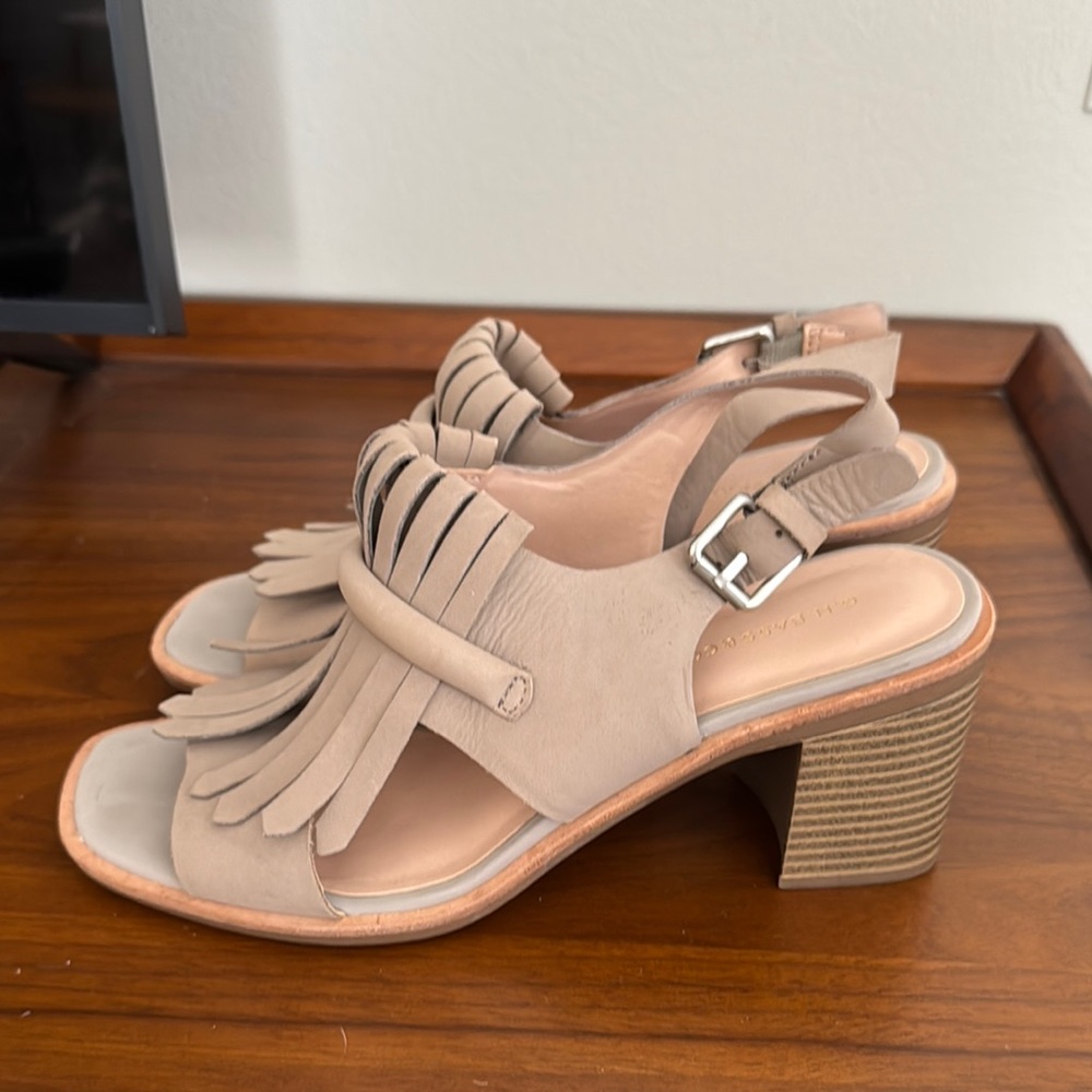 Fringed Beige Heeled Sandals BASS